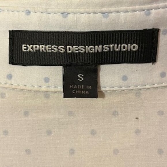 White/blue polka dot 6 button down shirt. Y2K - Picture 5 of 6